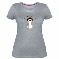Женская премиум футболка Grumpy Cat On The Rope - PrintSalon