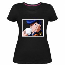 Женская премиум футболка Higashikata Josuke drinking tea - PrintSalon