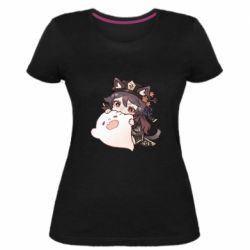 Женская премиум футболка Hu Tao cat - PrintSalon