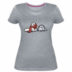 Женская премиум футболка Кот Саймона Зима - PrintSalon