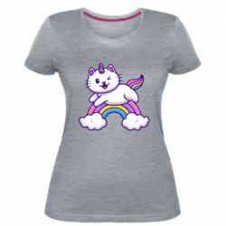 Женская премиум футболка Котик-единорог - PrintSalon