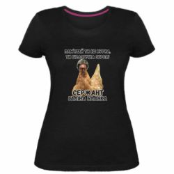 Женская стрейчевая футболка Курица биологическое оружие - PrintSalon