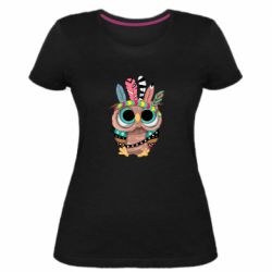 Женская премиум футболка Little owl with feathers - PrintSalon