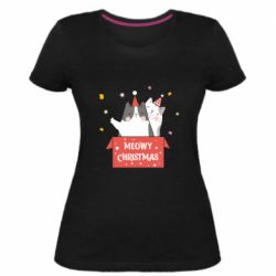 Женская премиум футболка Meowy Christmas ( present box ) - PrintSalon
