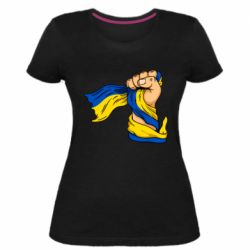 Женская премиум футболка Рука с украинским флагом - PrintSalon