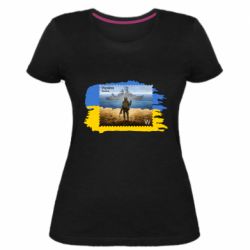 Женская стрейчевая футболка Русский военный корабль! Украина - PrintSalon