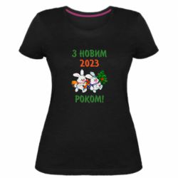 Женская премиум футболка С новым годом. Зайцы