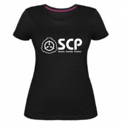 Жіноча преміум футболка SCP logo text - PrintSalon