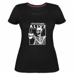Женская премиум футболка Staying alive with coffee - PrintSalon
