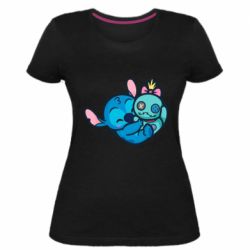 Женская премиум футболка Стич с куклой - PrintSalon