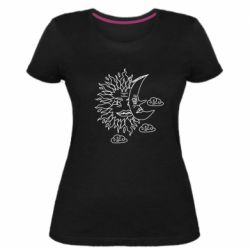 Женская премиум футболка Sun and Moon faces - PrintSalon