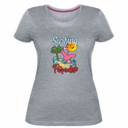 Женская премиум футболка Surfing Paradise Flamingo - PrintSalon