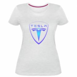 Женская премиум футболка Tesla logo gradient - PrintSalon