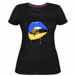 Жіноча стрейчева футболка Україна! Губи з кулею - PrintSalon
