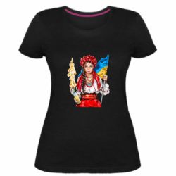 Женская премиум футболка Украинская девушка в венку - PrintSalon