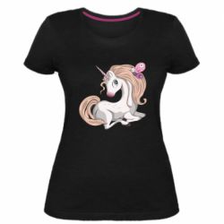 Женская премиум футболка Unicorn with bow tie - PrintSalon