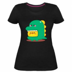 Женская премиум футболка Уточка в костюме динозавра - PrintSalon