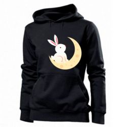 Женское худи Cute rabbit on the moon - PrintSalon
