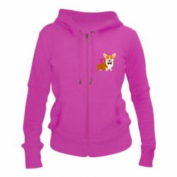 Женское худи на молнии Corgi With A Rose
