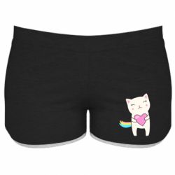 Женские шорты Cute cat with heart - PrintSalon