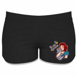 Женские шорты Девочка с котом - ты мое сердечко - PrintSalon