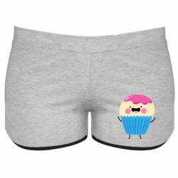 Женские шорты Funny cupcake with smile - PrintSalon