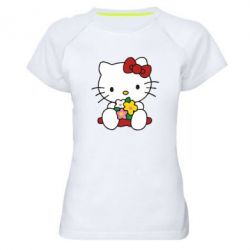Женская футболка для спорта Kitty с букетиком - PrintSalon