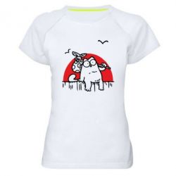 Женская футболка для спорта Кот Саймона на фоне заката - PrintSalon