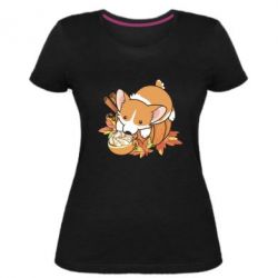 Женская премиум футболка Autumn Corgi - PrintSalon
