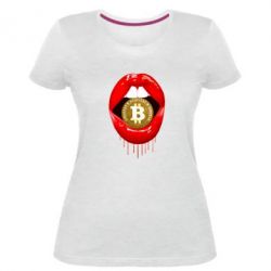Женская премиум футболка Bitcoin in the teeth - PrintSalon