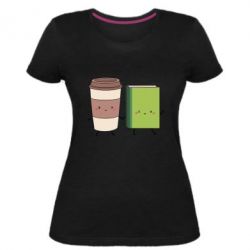 Женская премиум футболка Book & Coffee - PrintSalon