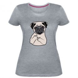 Женская премиум футболка Dog Portait with middle finger up - PrintSalon