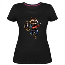 Жіноча преміум футболка Єнот Ракета - PrintSalon