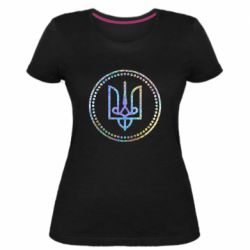 Женская стрейчевая футболка Герб Украины  Голограмма - PrintSalon
