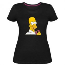 Женская премиум футболка Гомер любит пончики - PrintSalon