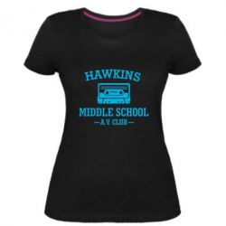 Женская премиум футболка Hawkins middle school - PrintSalon