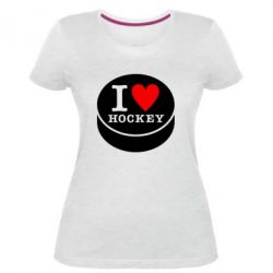 Женская премиум футболка I love hockey - PrintSalon