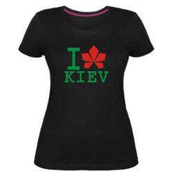Женская премиум футболка I love Kiev - с листиком - PrintSalon