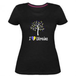 Женская премиум футболка I love Ukraine дерево - PrintSalon