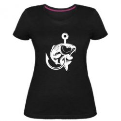 Женская премиум футболка Карп на крючке - PrintSalon