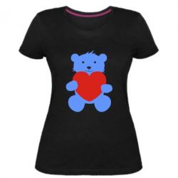 Женская премиум футболка Мишка с сердечком - PrintSalon
