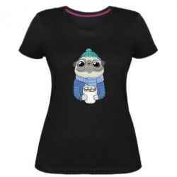 Женская премиум футболка Мопс любит кофе - PrintSalon