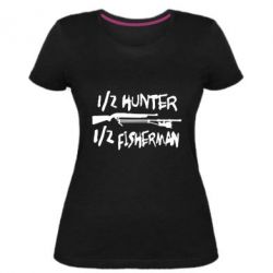 Женская премиум футболка Наполовину охотник, наполовину рыбак - PrintSalon