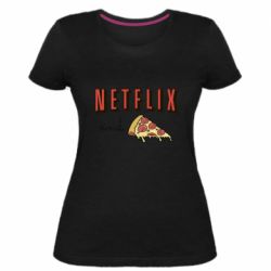 Женская премиум футболка Netflix and pizza - PrintSalon