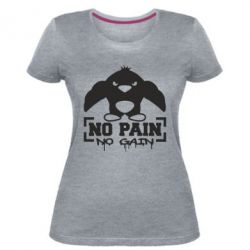 Жіноча преміум футболка No pain no gain пінгвін - PrintSalon
