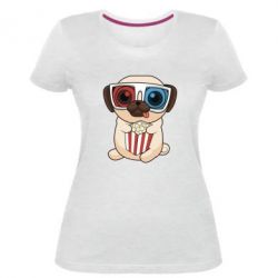 Женская премиум футболка Pug at the cinema - PrintSalon