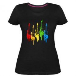 Женская премиум футболка Разноцветные гитары - PrintSalon