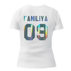 Жіноча преміум футболка Ваше прізвище та номер голограма - PrintSalon
