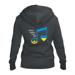 Женское худи на молнии Music, peace, love UA - PrintSalon