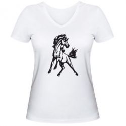Женская футболка с V-образным вырезом Жеребец - PrintSalon